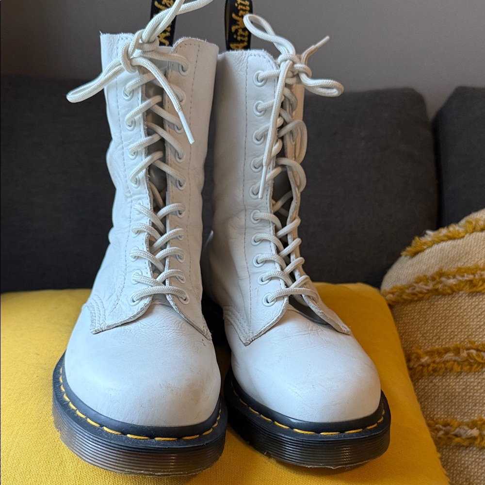 Dr. Martens White Lace-Up Combat Boots